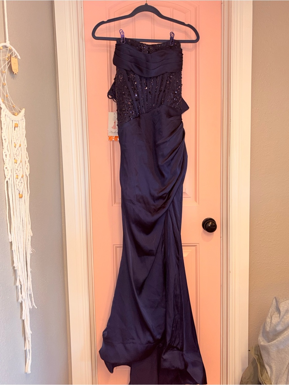 NWT Navy Blue Strapless Sequin Corset Formal Gown Size 4